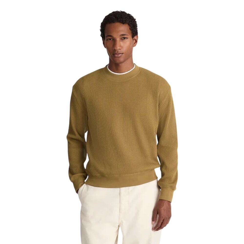 Madewell Woodland Brown Waffle Knit Sweatshirt XS Cotton Pullover